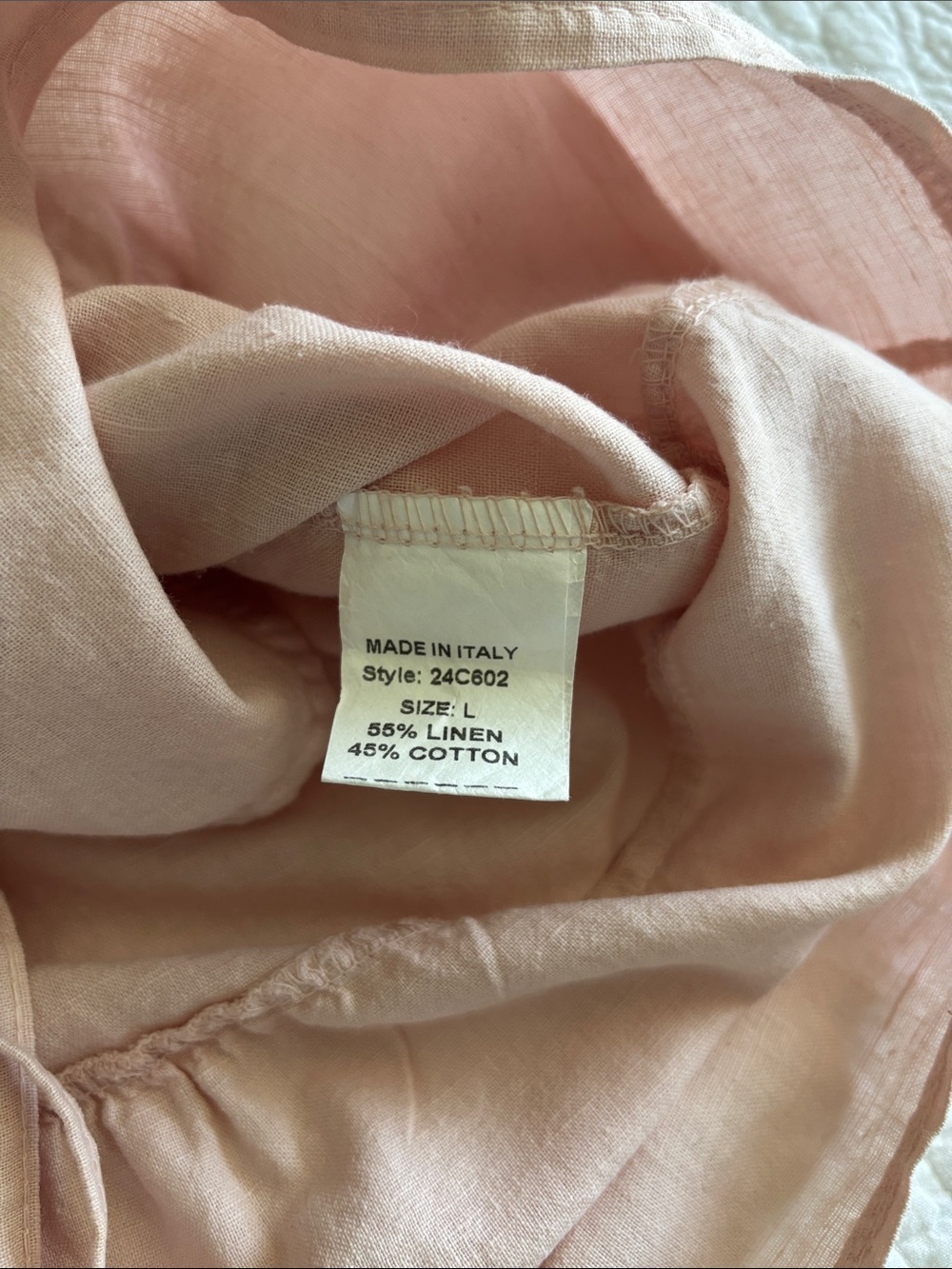 Francesca Bettini Pale Blush Tie-Front Peplum Blouse Linen Blend Italy Size L - Picture 4 of 11